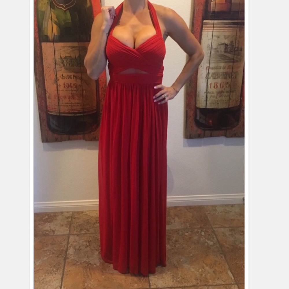 Red halter formal dress